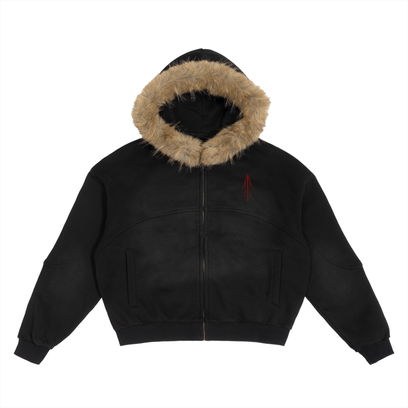 Sun Fade Boxy Detachable Fur Hoodie