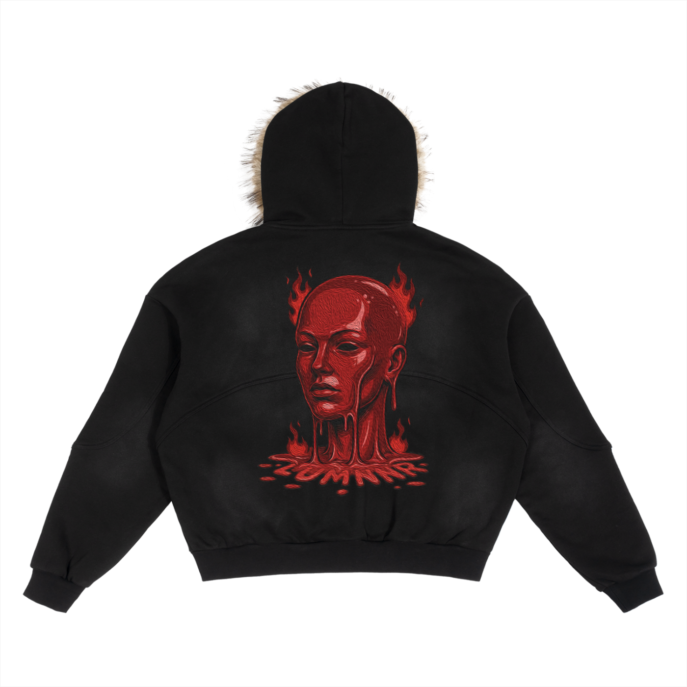 Sun Fade Boxy Detachable Fur Hoodie